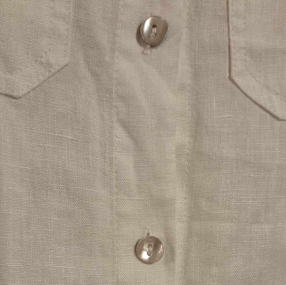 Lanhtropy Athina Midi Linen Dress Off-White Women's Small SHELL Buttons Beachy - Picture 9 of 11